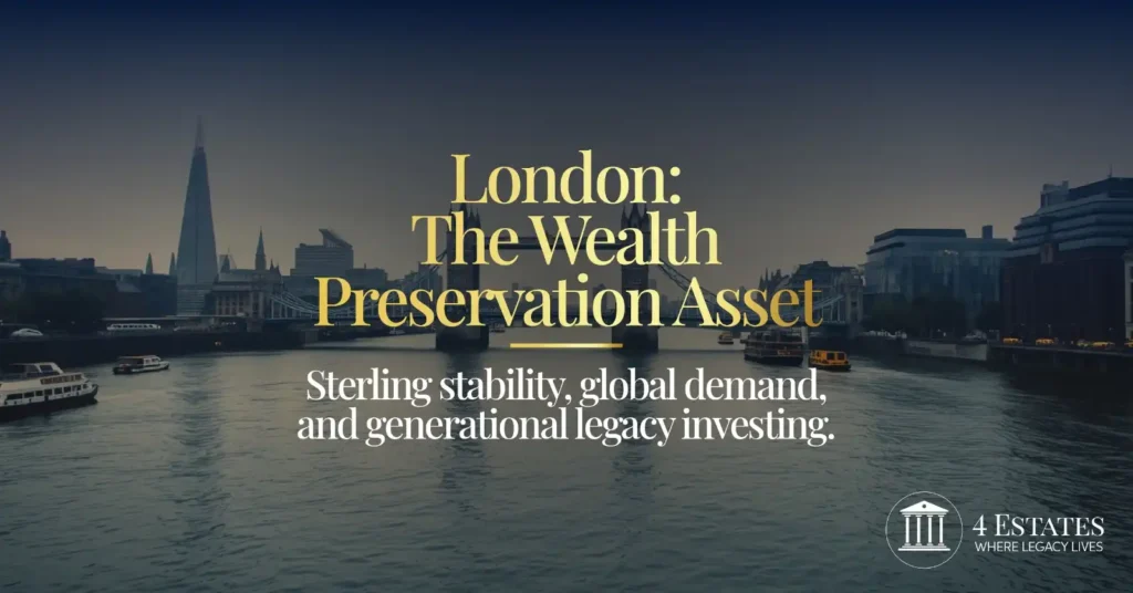 London Prime Central property wealth preservation asset Tower Bridge Thames sterling stability by 4 Estates Realtors