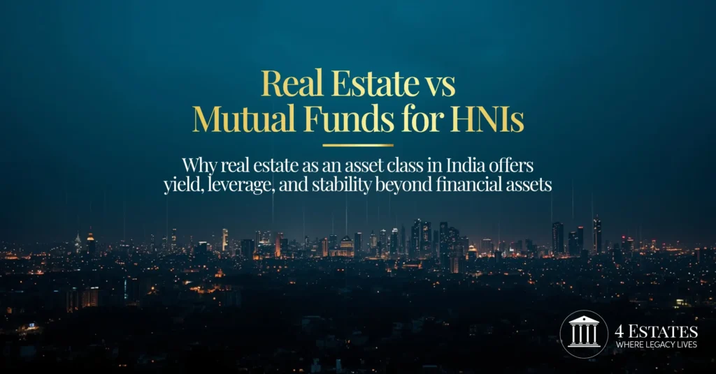 Real estate vs mutual funds for HNIs India — why real estate as an asset class offers yield, leverage, and stability beyond financial assets | 4 Estates Realtors