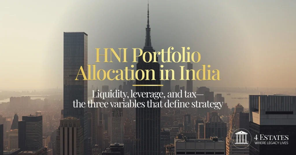 HNI portfolio allocation in India: liquidity leverage and tax strategy for real estate investment — city skyline — 4 Estates