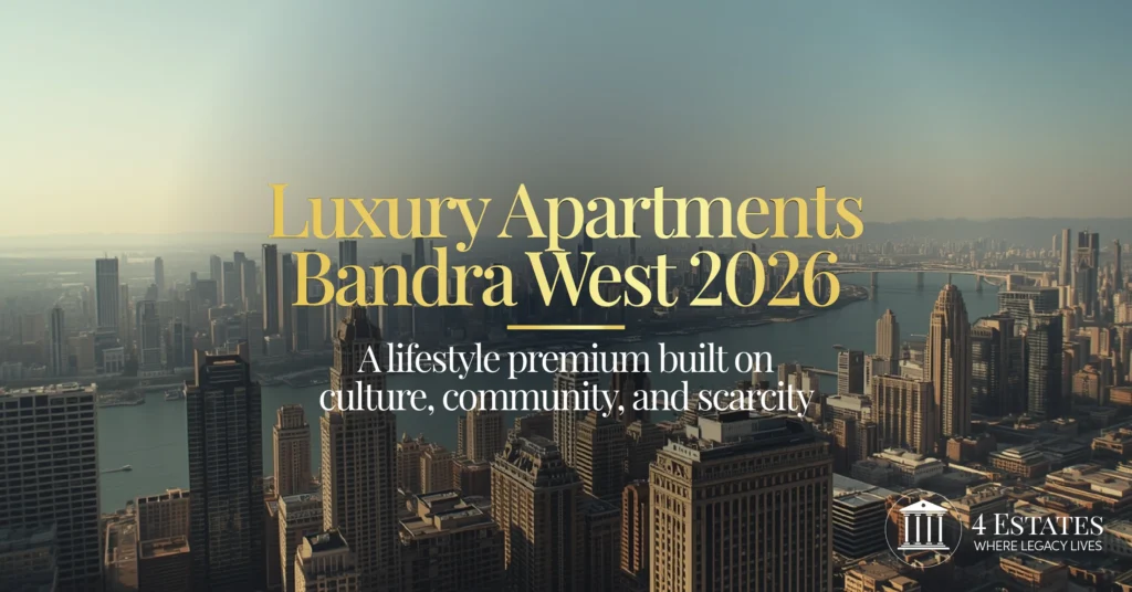 Luxury apartments Bandra West Mumbai 2026 — aerial skyline culture community scarcity premium — 4 Estates
