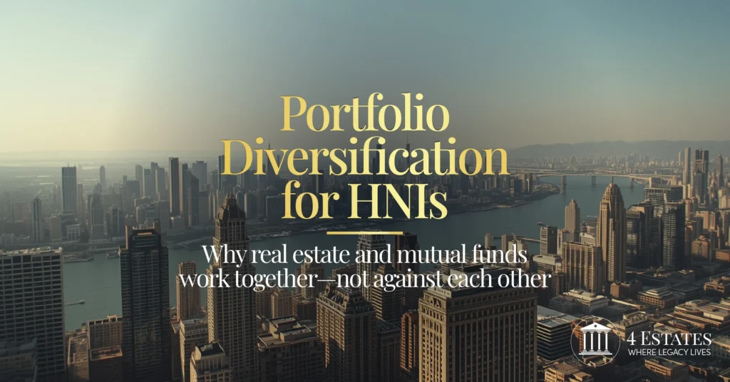 Portfolio diversification for HNIs: real estate and mutual funds serving complementary roles — aerial city skyline — 4 Estat