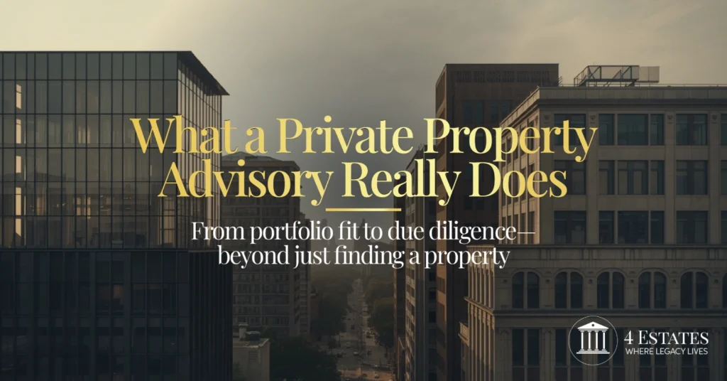 private property advisory portfolio fit due diligence real estate asset class 4 Estates Realtors HNI UHNI advisory