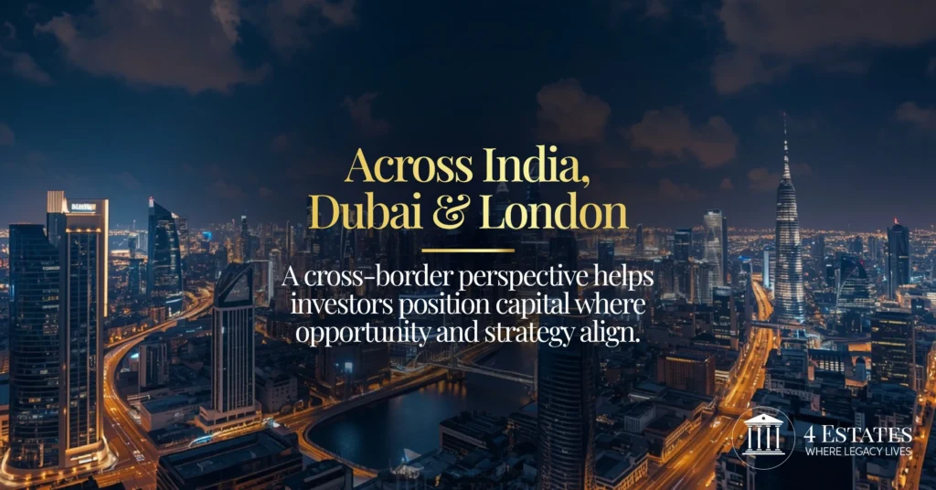 4 Estates cross-border property advisory covering India Dubai and London for NRI and HNI investors seeking portfolio diversification