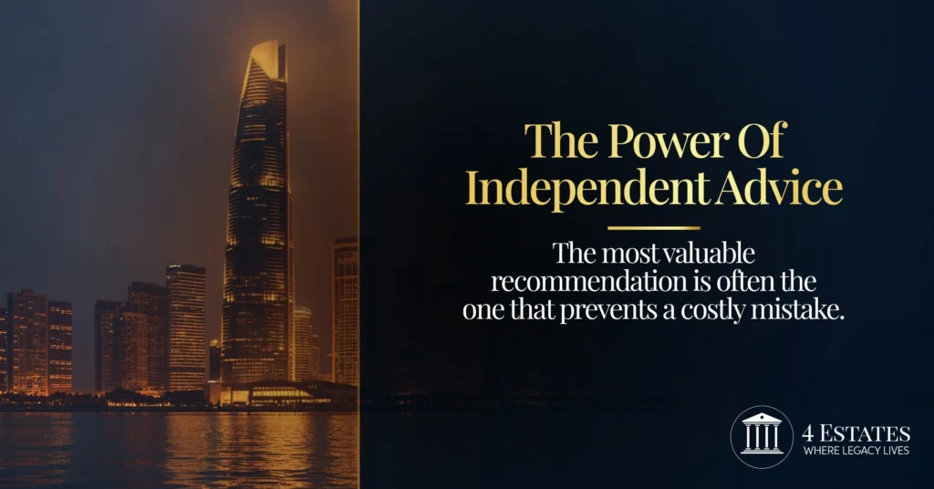 4 Estates 0% commission advisory model offering independent property advice across India UAE and UK for HNI investors