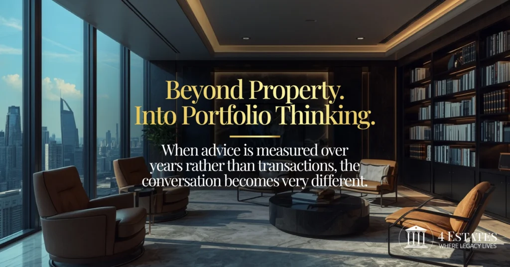 4 Estates Private Office advisory room reflecting portfolio thinking across Mumbai Dubai and London real estate