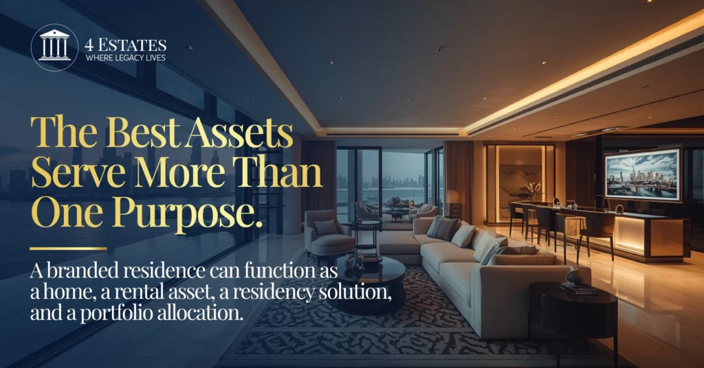 Branded residences in Dubai: a waterfront luxury living room, a home and portfolio asset, advised by 4 Estates