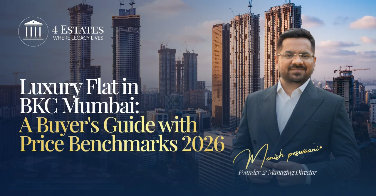 Luxury flat BKC Mumbai 2026 skyline with premium residential towers near Bandra Kurla Complex, 4 Estates